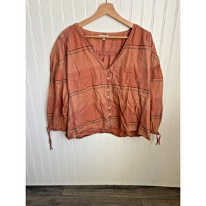 Madewell Shirt Women's XL Plaid Morningview Puff-Sleeve Peach Button Up, Cotton